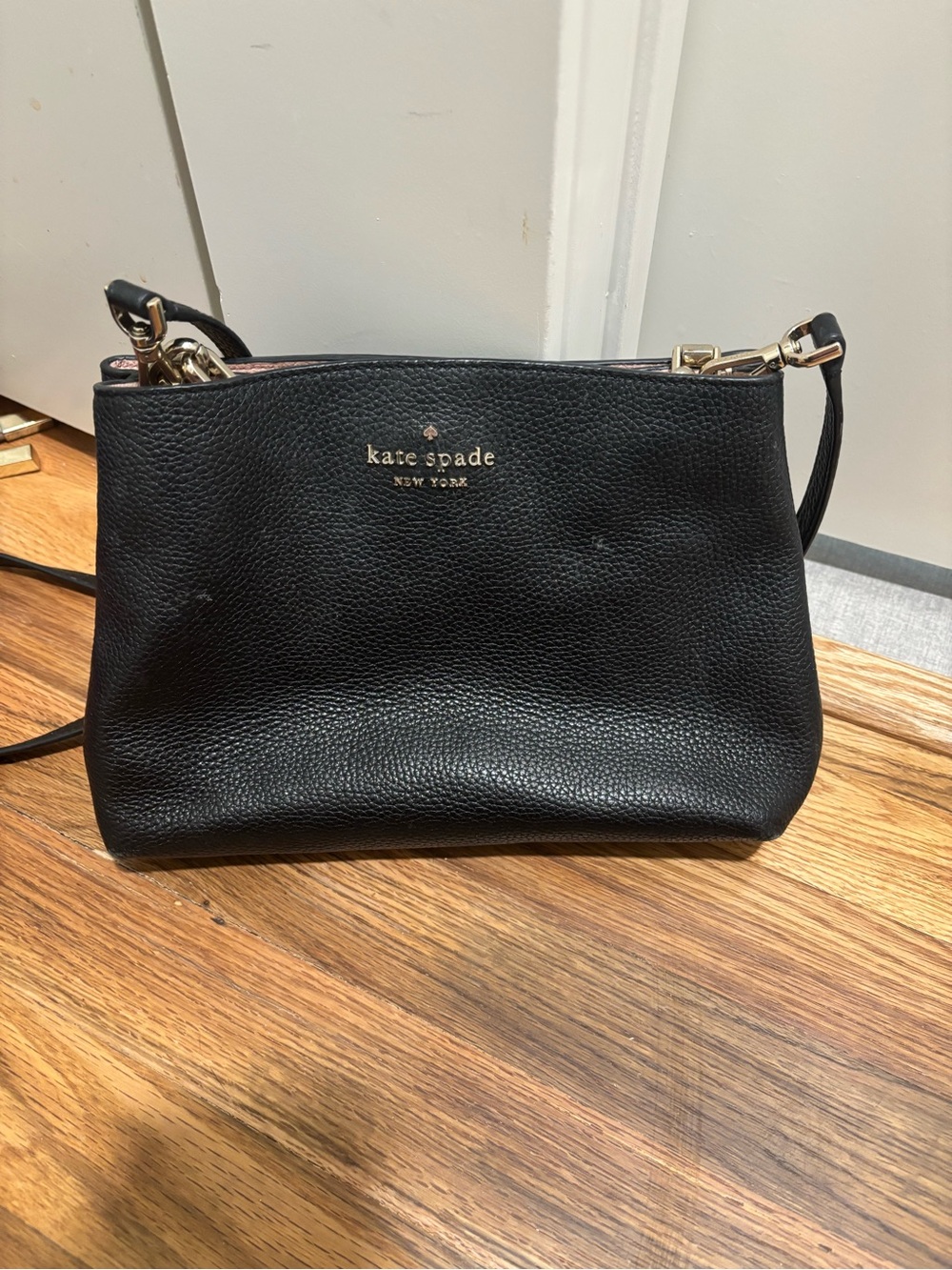 kate spade Black Pebbled Leather Crossbody with Gold Hardware